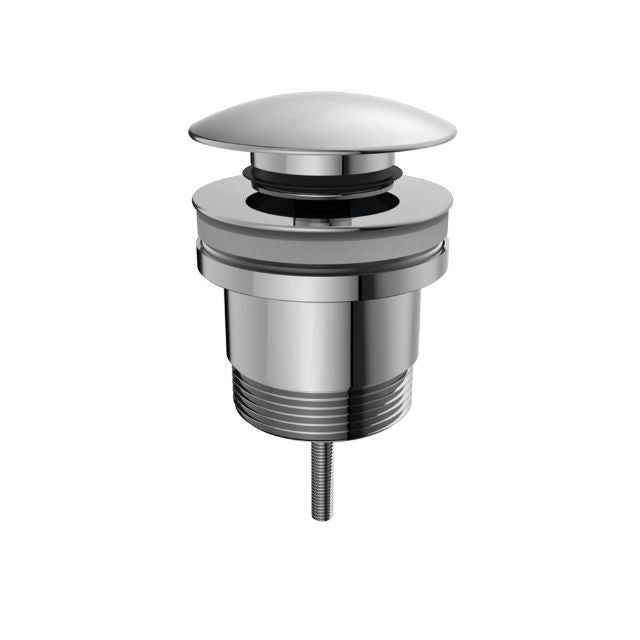 Nero Universal pop up basin waste in chrome, round top view, with overflow threads visible