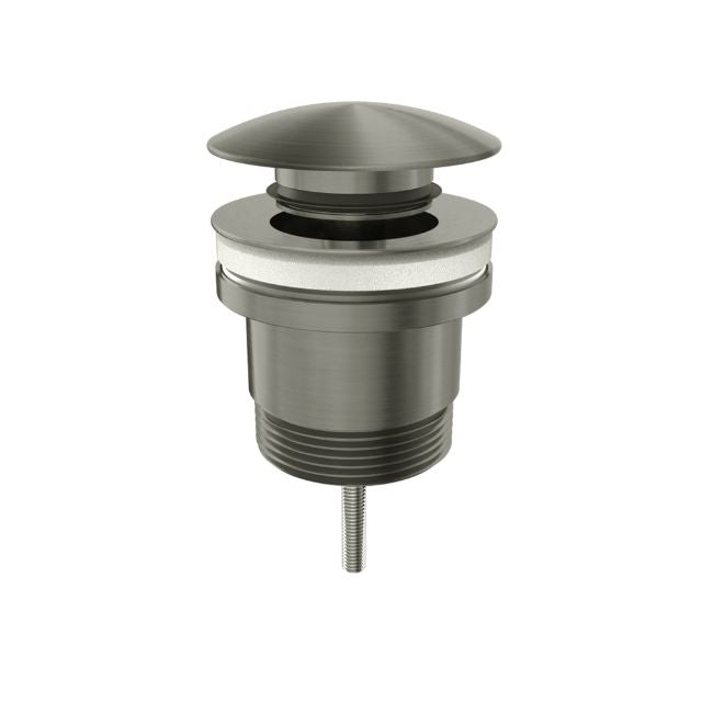 Nero Universal pop up basin waste in graphite finish, showing threaded brass waste and dome plug on white background