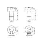 Nero Washing Machine Tap Set chrome technical drawing with hot and cold tap dimensions and connection sizes