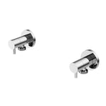 Nero Washing Machine Tap Set in chrome finish, pair of round wall-mounted laundry taps on white background