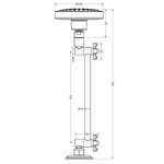 Technical line drawing of Nero X Plus matte black wall shower head and adjustable arm with measurements shown
