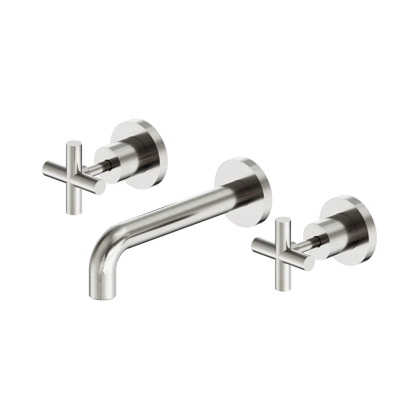 Nero X Plus wall basin set in brushed nickel with cross handles and 180mm fixed spout, wall-mounted three-piece tap set