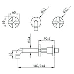 Technical drawing of Nero X Plus wall basin set with fixed spout and cross handles, showing dimensions in millimetres.