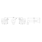Technical drawing of Nero X Plus wall basin set in matte black, showing front and side views with 180mm projection and 3-piece tap layout