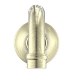 Nero York aged brass basin/bath spout, front view, round wall plate and curved outlet