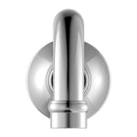 Nero York chrome wall-mounted basin/bath spout, front view with round backplate and curved outlet