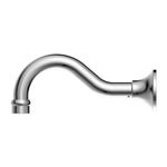Nero York chrome basin/bath spout, wall-mounted curved brass tap spout shown side-on