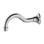 Nero York chrome basin/bath spout, wall-mounted curved brass tap spout on white background