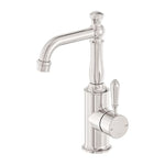 Nero York basin mixer tap with metal lever in brushed nickel, hob mounted, shown on white background