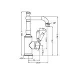Nero York basin mixer technical drawing in brushed nickel with metal lever, showing dimensions and side profile