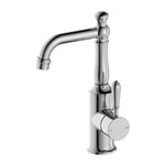 Nero York chrome basin mixer tap with metal lever, hob mounted, shown on white background