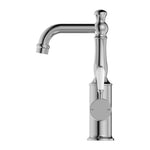 Nero York chrome basin mixer tap with white porcelain lever, front view on white background