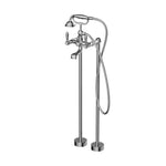 Nero York chrome freestanding bath filler tap with metal hand shower, floor-mounted set with telephone handset