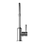 Nero York chrome kitchen mixer tap with tall gooseneck spout and metal lever, side view