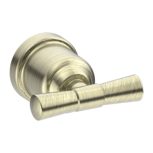 Nero York aged brass robe hook with round wall plate and double prong design