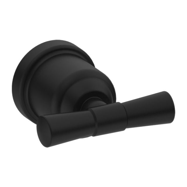 Nero York robe hook in matte black, wall-mounted bathroom accessory with round backplate and cylindrical hook