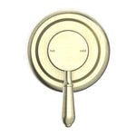 Nero York wall-mounted shower mixer in aged brass with metal lever handle and round plate, front view