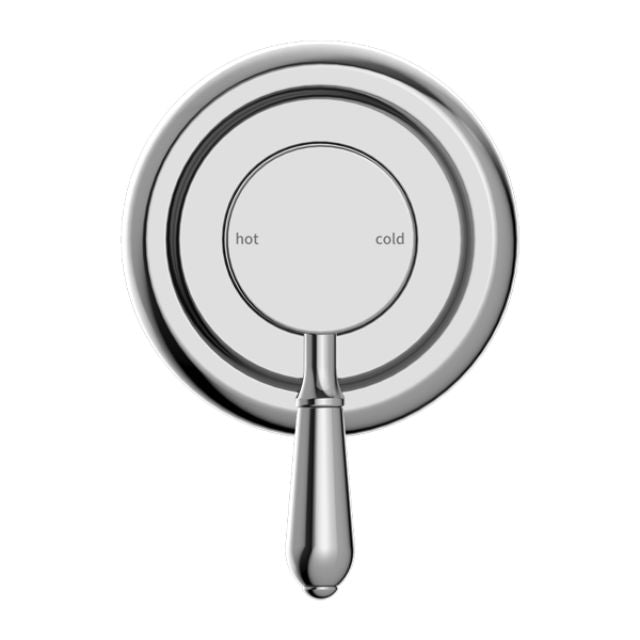 Nero York chrome shower mixer with metal lever, round wall plate and hot/cold markings