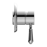 Nero York shower mixer in chrome with metal lever, wall-mounted round tap on white background