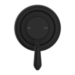 Nero York shower mixer with metal lever in matte black, round wall-mounted tap with hot/cold markings