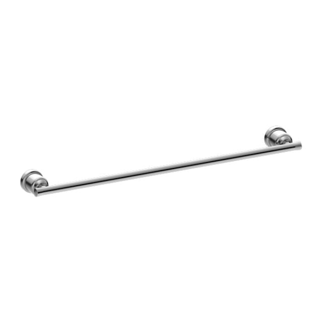 Nero York 600mm single towel rail in chrome, wall-mounted with round brackets and a slim straight bar