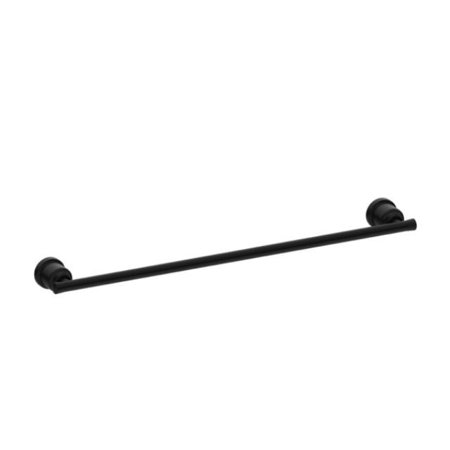 Nero York single towel rail, 600mm, matte black, wall-mounted bathroom accessory with round end mounts