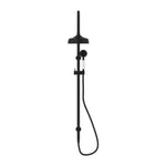 Nero York twin shower in matte black with white porcelain hand shower on rail, front view
