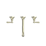 Nero York aged brass wall basin set with metal lever, three-piece wall-mounted tap set with centre spout and two handles