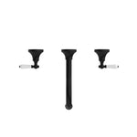 Nero York wall basin set in matte black with white porcelain lever handles, three-piece wall-mounted tapware set