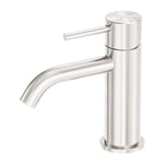 Nero Zen brushed nickel basin mixer tap, stainless steel, side view on white background