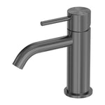 Nero Zen basin mixer in graphite, with curved spout and single lever handle, shown against a white background