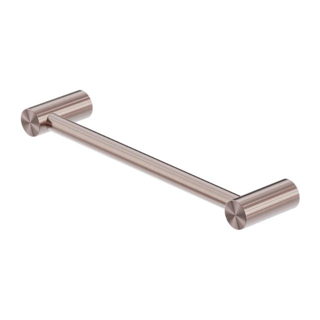 Nero Zen brushed bronze hand towel rail with concealed round brackets, shown on white background