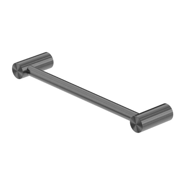 Nero Zen SS316L hand towel rail in graphite, wall-mounted with concealed round brackets on a white background
