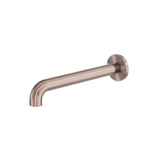 Nero Zen round basin/bath spout in brushed bronze, 230mm wall-mounted design with round backplate