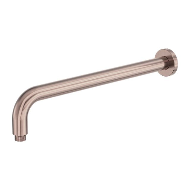 Nero Zen round shower arm in brushed bronze, 400mm L-shaped wall-mounted shower arm with round plate
