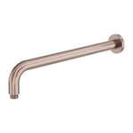 Nero Zen round shower arm in brushed bronze, 400mm L-shaped wall-mounted shower arm with round plate