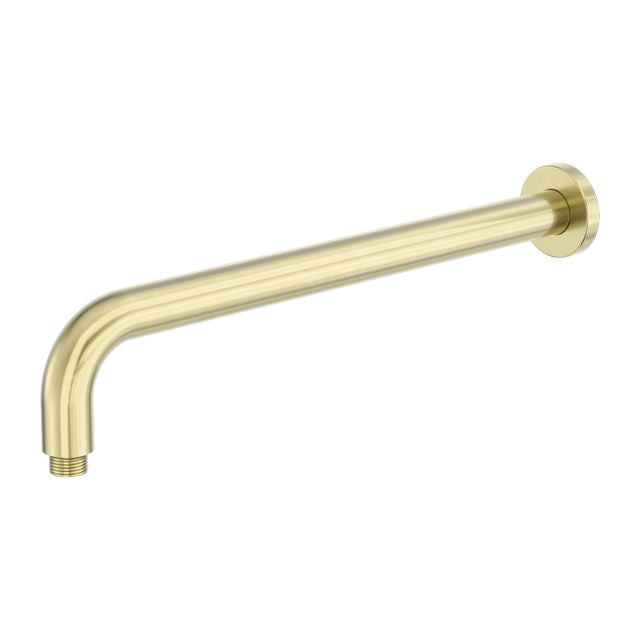 Nero Zen round shower arm in brushed gold, 400mm wall-mounted stainless steel arm with round plate