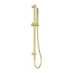 Nero Zen brushed gold shower rail with handshower and hose, wall-mounted, shown on white background