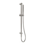 Nero Zen SS316L shower rail with hand shower, brushed nickel finish, wall-mounted rail set on white background