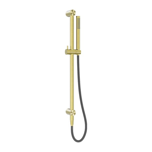 Nero Zen brushed gold shower rail with hand shower and hose, wall-mounted, modern outdoor style