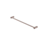 Nero Zen 600mm single towel rail in brushed bronze, with concealed brackets and a slim round bar from an angled view