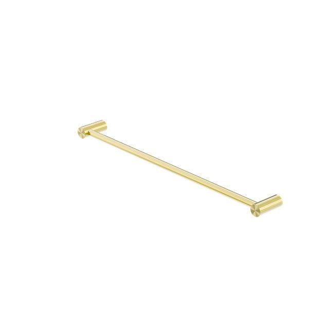 Nero Zen 600mm single towel rail in brushed gold stainless steel, shown on a white background