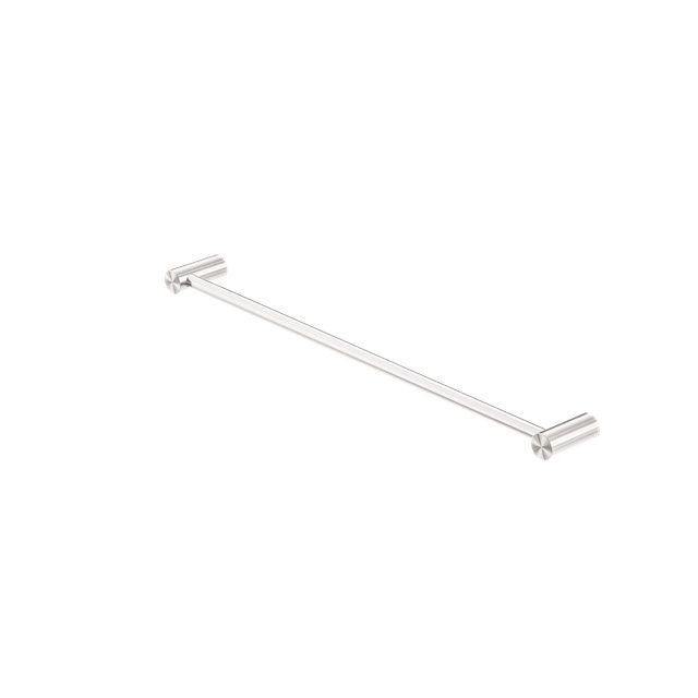 Nero Zen 600mm single towel rail in brushed nickel, with concealed brackets on a white background.