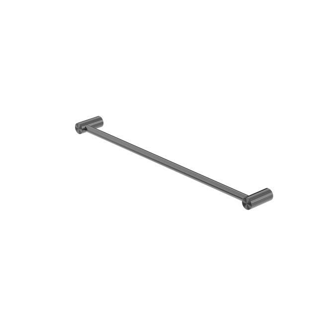 Nero Zen 600mm single towel rail in graphite, stainless steel with concealed wall brackets, on white background