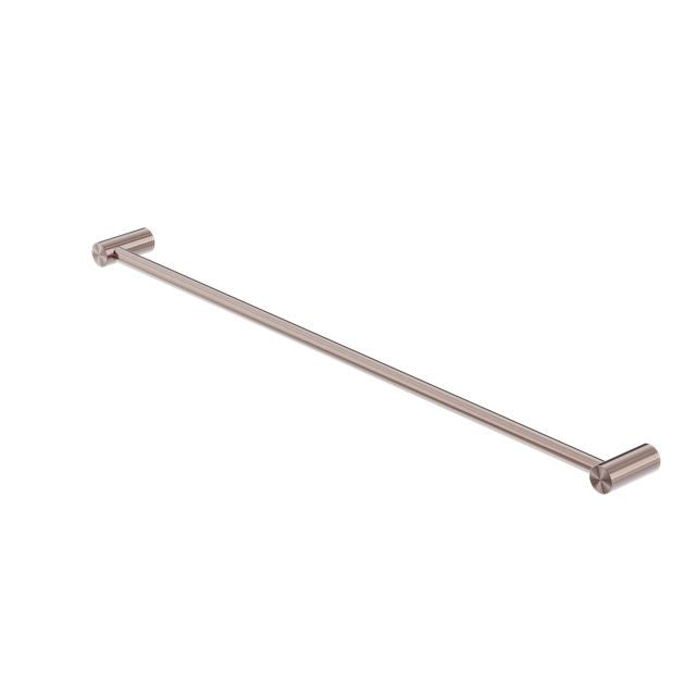 Nero Zen single towel rail, 800mm, brushed bronze stainless steel with round wall mounts