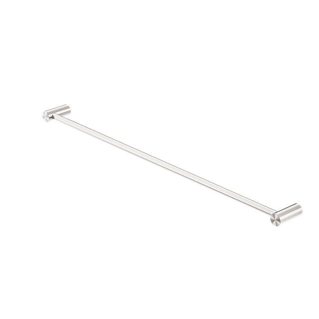 Nero Zen single towel rail 800mm in brushed nickel, slim stainless steel bathroom accessory on white background