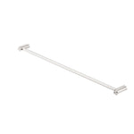 Nero Zen single towel rail 800mm in brushed nickel, slim stainless steel bathroom accessory on white background
