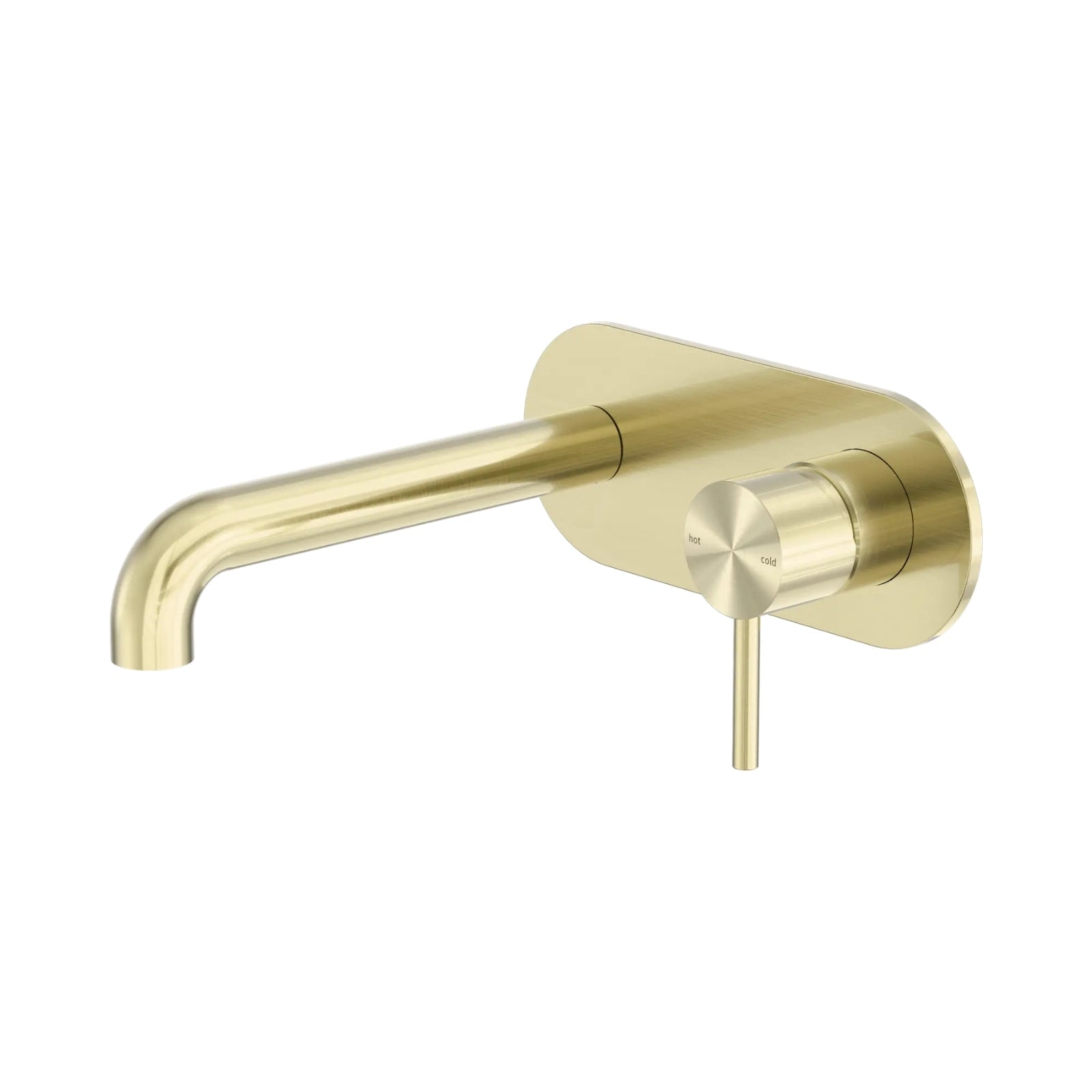 Nero Zen wall basin/bath mixer in brushed gold with 185mm spout and round wall plate