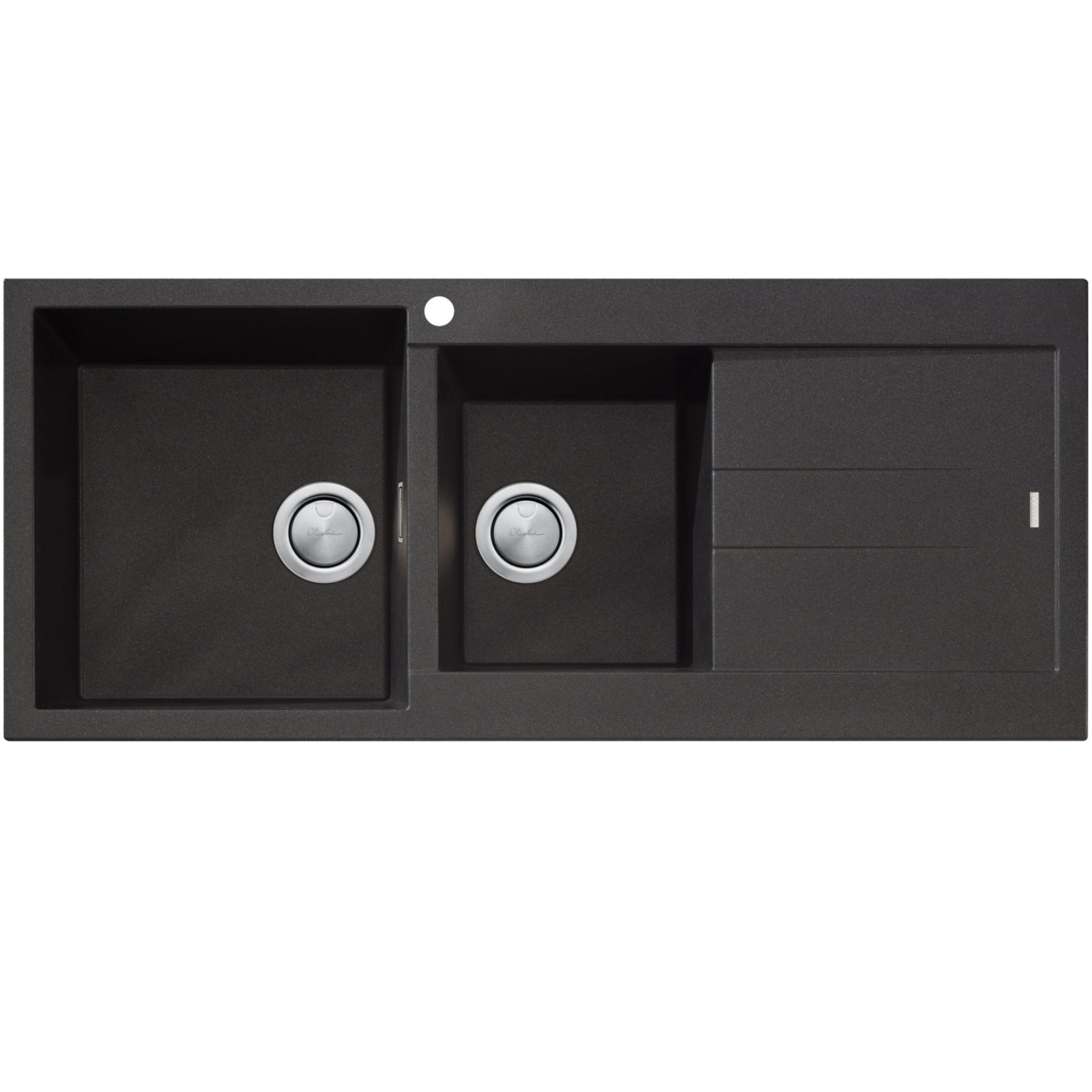 Oliveri Santorini black topmount kitchen sink with 1 & 3/4 bowls, drainer and overflow