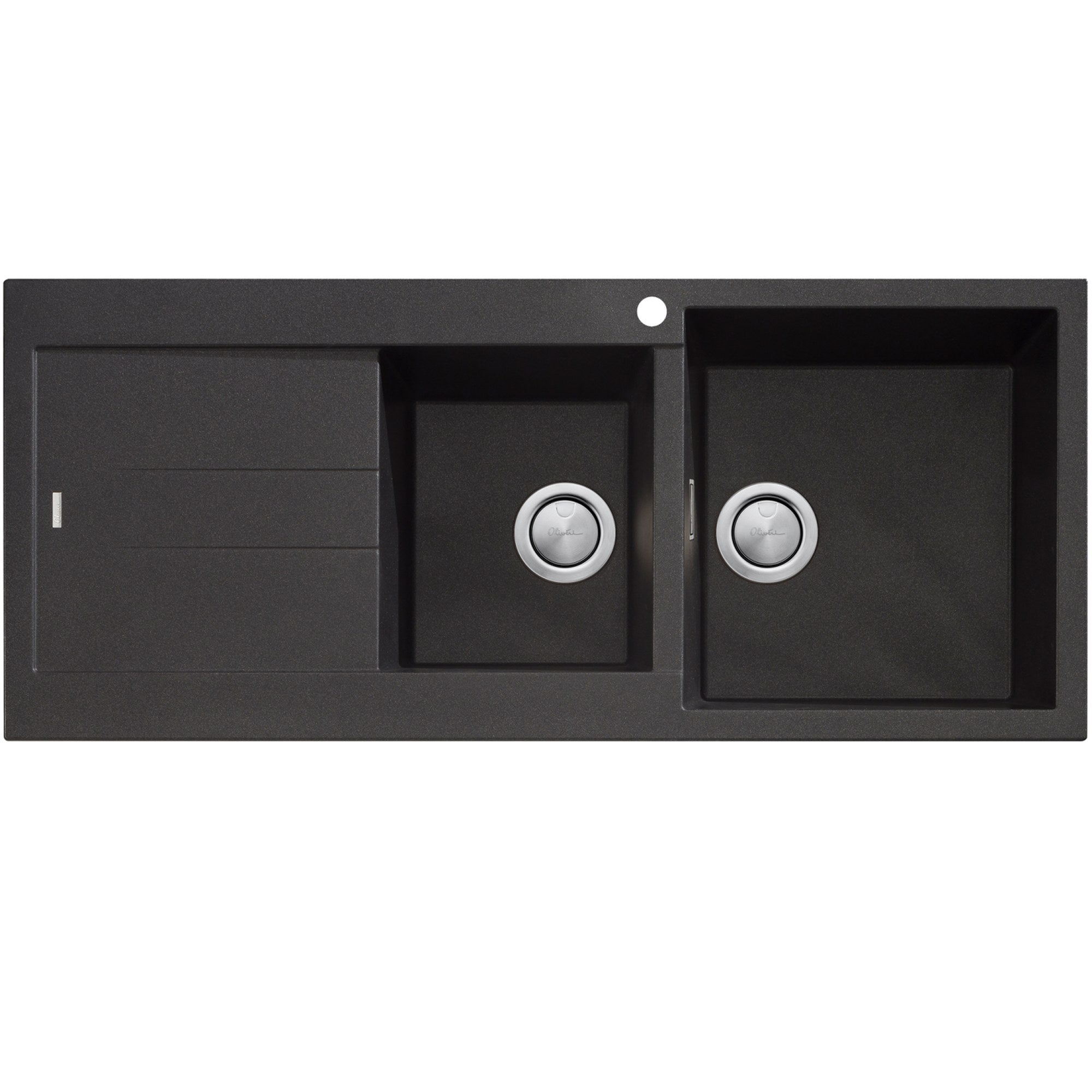 Oliveri Santorini 1 & 3/4 Bowl Topmount Sink With Drainer Black Granite Left Hand Drainer